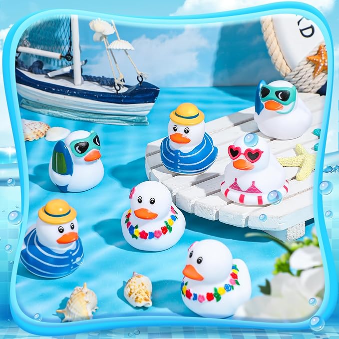 Honoson Summer Beach Rubber Duckies Bulk Mini Rubber Duck Bath Toys Float Bathtub Ducky Cute Squeaky Ducky for Classroom Carnival Summer Birthday Baby Shower Party Favor(White,36 Pcs)