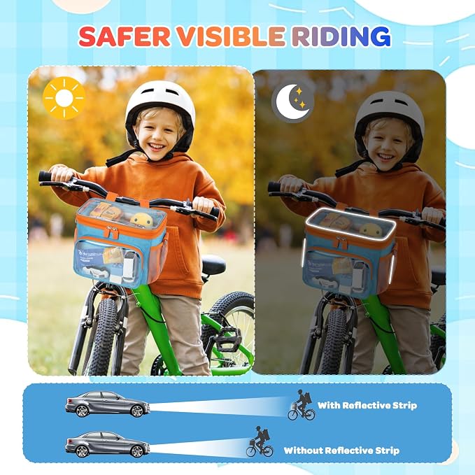 Kids Bike Basket, Front Frame Handlebar Bag for Toddler Scooter Tricycle Bicycle, Cute Small Fabric Bicycle Basket for Boys & Girls,
