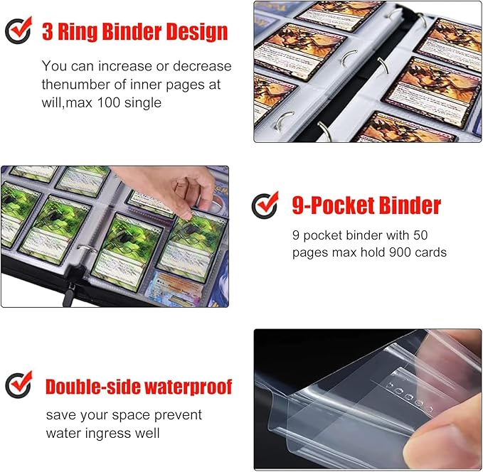 Trading Card Binder for One Piece Zoro Cards,9 Pocket with 60 Sleeves up to 1080 Cards One Piece TCG Card Binder,Waterproof Card Storage Bag with Sleeves,One Piece Zoro for Card Display Case