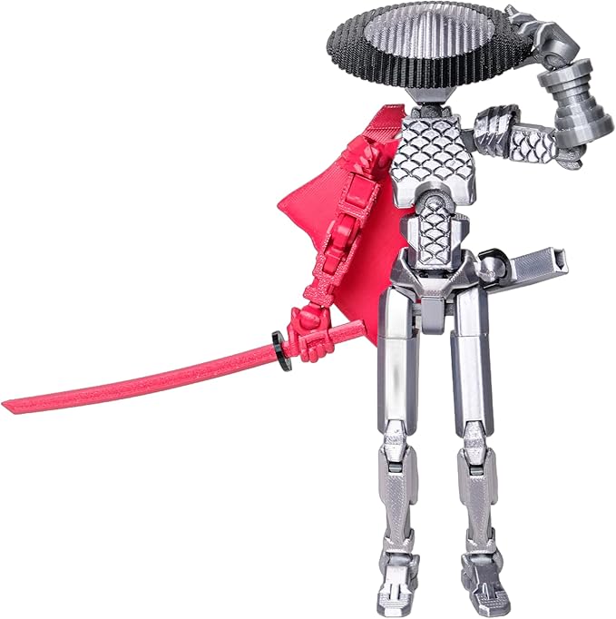 (Assembly Completed Dummy 20 Action Figure, 8.1 inches, Strong Magnetic Accessories, 10 in 1, 3D Printed Robot Multi-Jointed Movable，Oni Warrior Series， Gold (Silver)