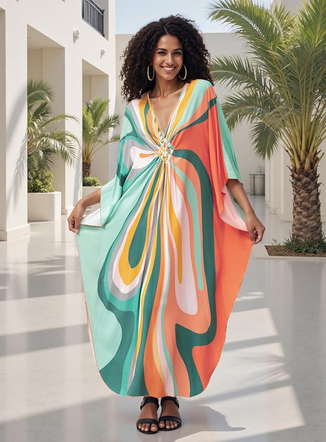 Mumu Dresses for Women Plus Size, Bohemian Kaftan Beach Cover Up Long Maxi Nightgown Soft Loungewear