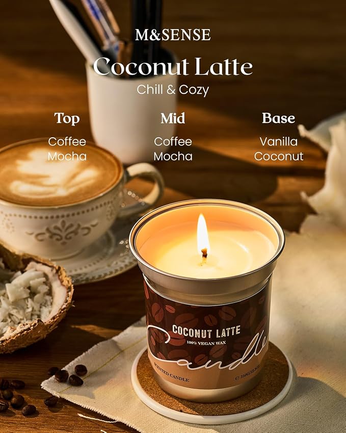 M&SENSE Coconut Latte Scented Candle, Soy Wax, 16.2oz | 100 Hours Long Lasting, Clean Burn, Non-Toxic, Relaxing Aromatherapy