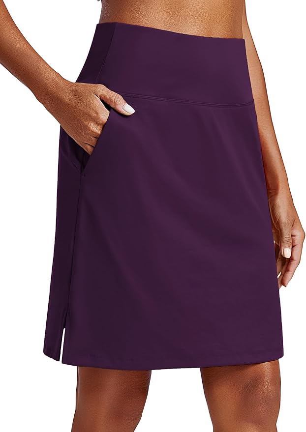 PINSPARK 20" Skorts for Woman Knee Length UPF 50+ Golf Skirts | 4 Pockets, Built-in Shorts, High Waisted, Split Hem, Silky-smooth, Moisture-wicking, for Golf Athletic Tennis Workout Casual