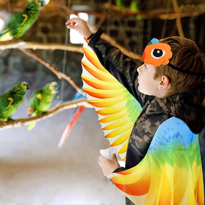 Bird-Costume-Parrot-Wings for Kids with Bird Headbands, Boys Girls Eagle Dress-up Cape Halloween Party Favors Gifts