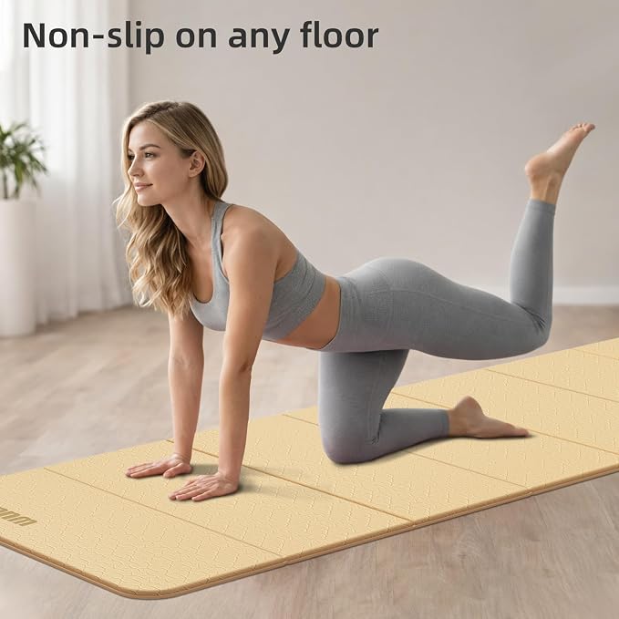 Folding Yoga Mat Extra Thick 0.4 Inch, Foldable Yoga Mat 75 x 26 Inches, TPE Exercise Mat, 7-Panel Non Slip Cushioned Fitness Mat for Yoga, Pilates, Stretching, Home Workout