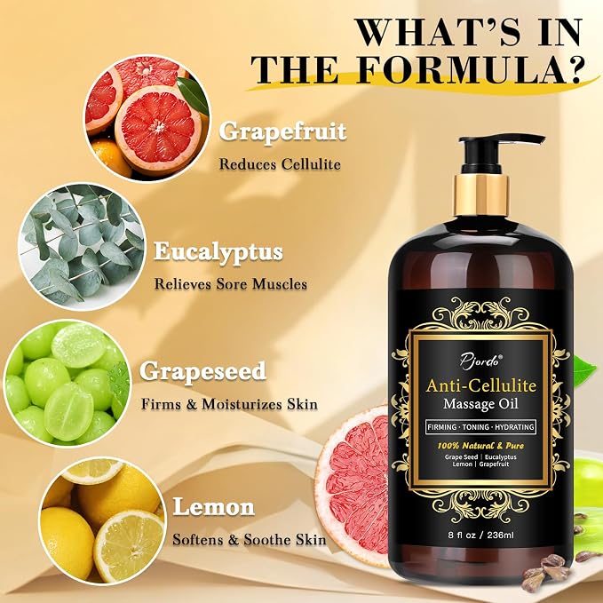 Pjordo Anti Cellulite Massage Oil with Massager, Collagen and Stem Cell Skin Tightening Oil Natural Cellulite Remover Therapy Oil for Cellulite & Stretch Mark(Anti Cellulite Massage Oil Kit)