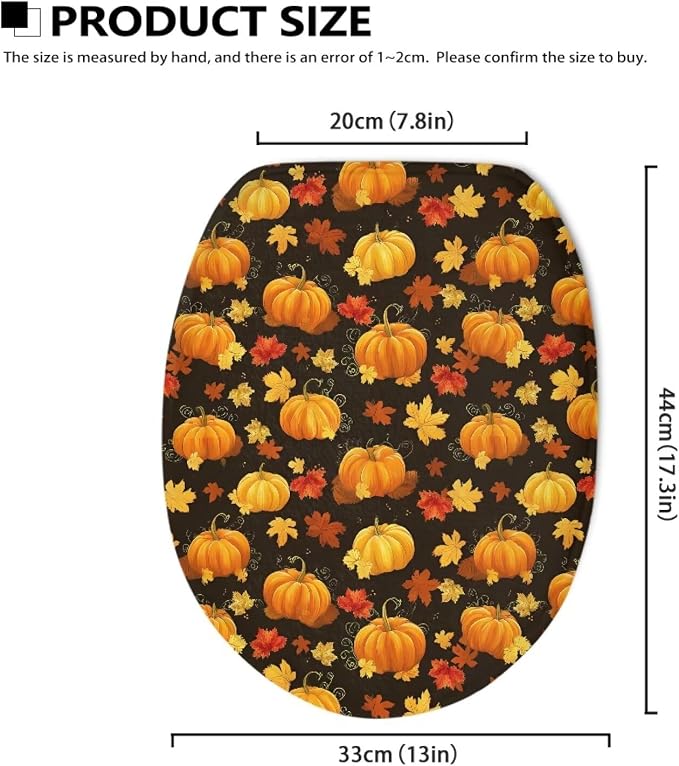 Toilet Lid Cover, Bathroom Decorative Flannel Soft Toilet Lid Cover, Bathroom Accessories Machine Washable Reusable-Pumpkins Maple Leaves