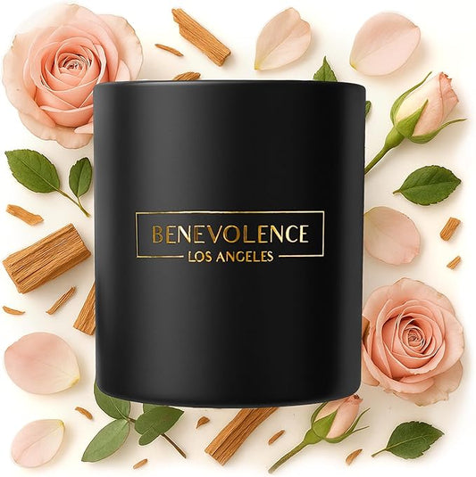 Benevolence LA Premium Rose & Sandalwood Scented Candle – Long-Lasting, 45-Hour Burn – Luxury Natural Soy Candle for Home – Aromatherapy & Room Decor – 8oz