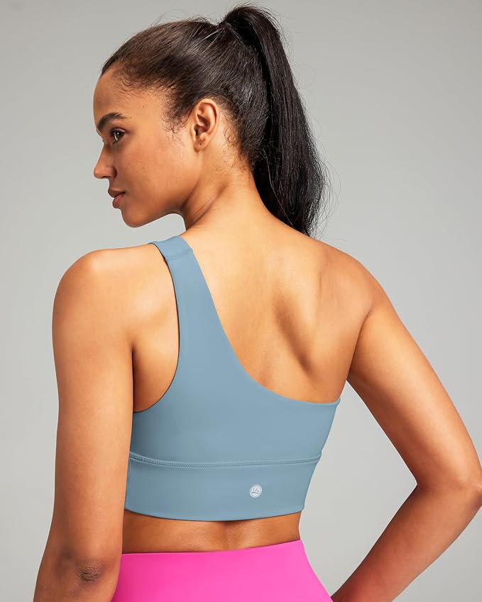 Queenie Ke Womens One Shoulder Sports Bra Left Side Strap Yoga Bras Gym Training Workout Crop Tops