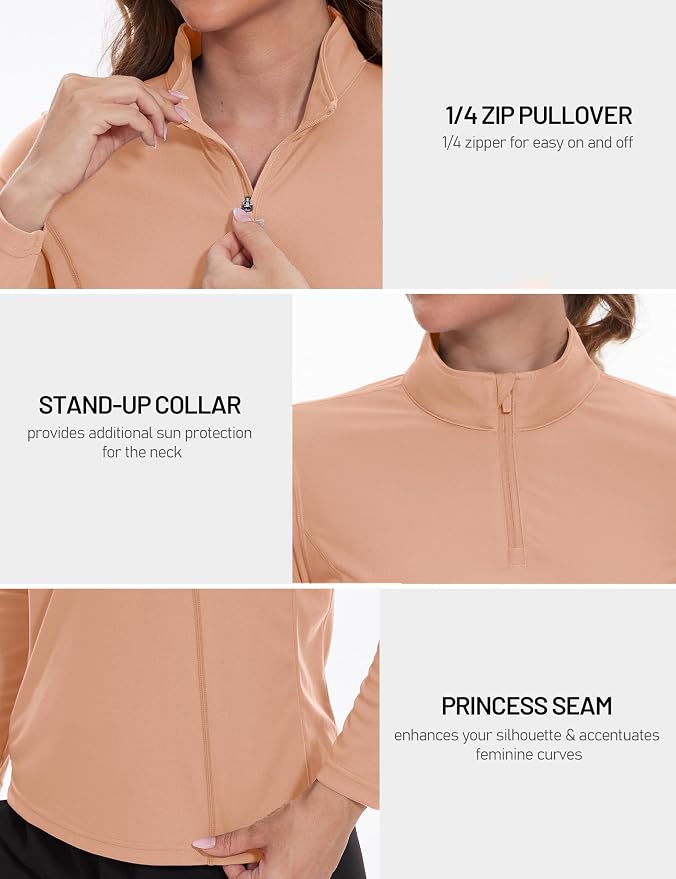 TACVASEN Women's Quarter Zip Pullover Golf Shirts UPF 50+ Long Sleeve Sun Shirts UV Protection Workout Tops