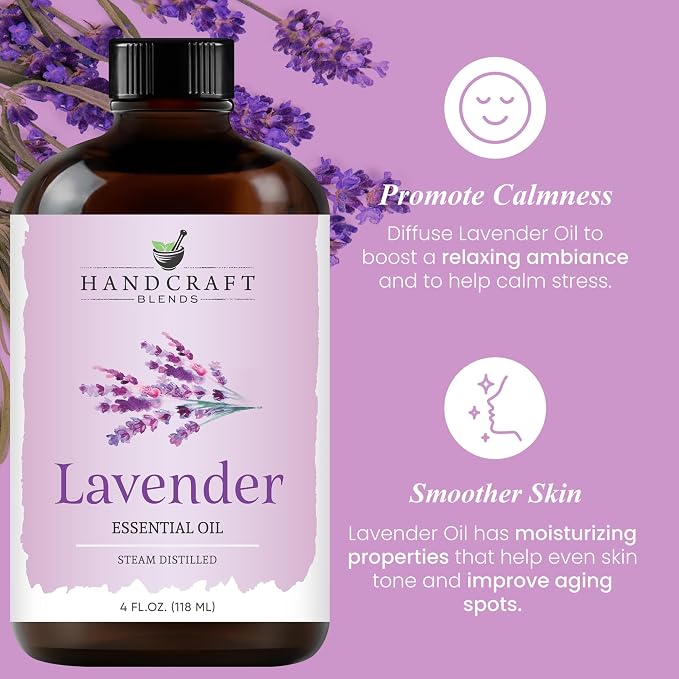Handcraft Blends Lavender Essential Oil – Huge 4 Fl Oz – Essential Oil for Diffuser and Aromatherapy, Skin, Massage, Candle and Soap Making Fragrance