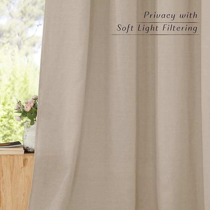 NICETOWN Taupe Linen Kitchen Curtains 36 inch Length, Decorative Thick Flax Small Window Treatments Privacy Assured with Light Filtering for Bedroom/Bathroom, W55 x L36, 2 Panels