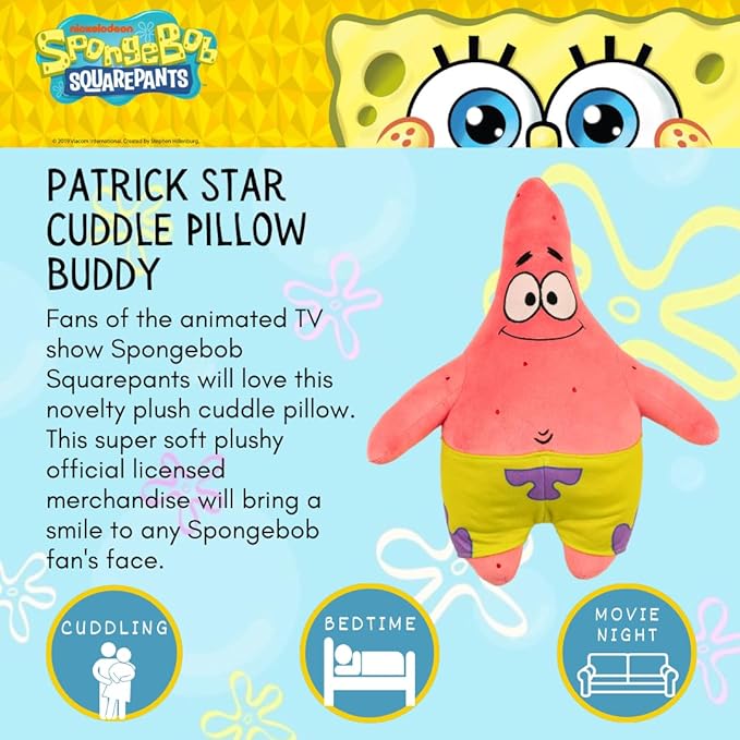 Collectibles Spongebob Squarepants Patrick Star Bedding Super Soft Cozy Decorative Cuddle Pillow, (Officially Licensed Product) By Franco
