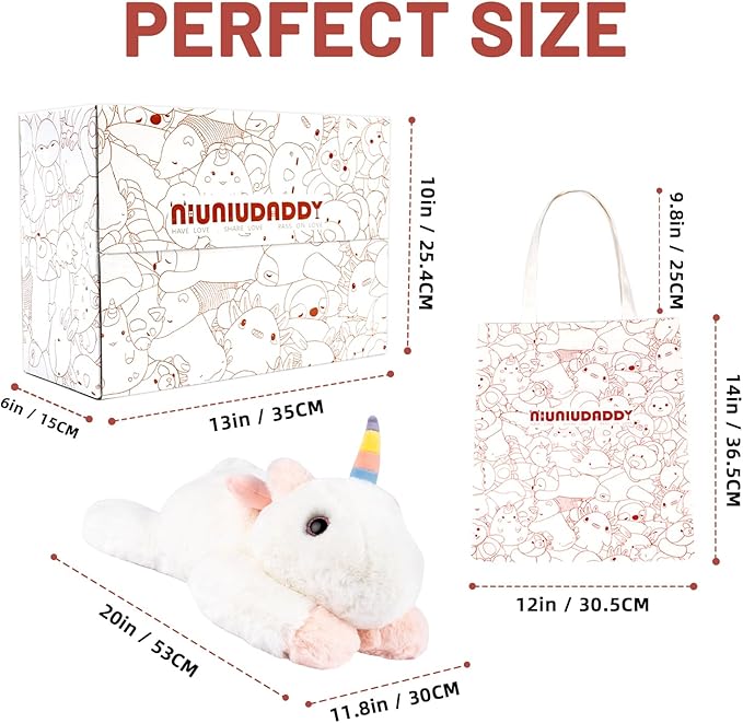 Niuniu Daddy Unicorn Weighted Stuffed Animals, 3.3lbs Weighted Plush Unicorn Toys for Adults Kids Girls Boys, Large Stuffed Plush Pillow as Present for Birthday Include Bag Sticker Card
