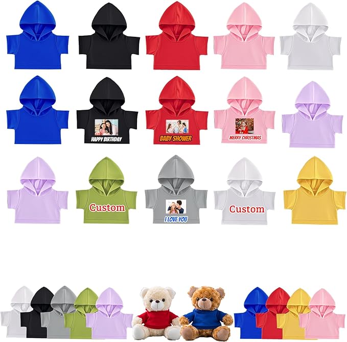 15 Pcs Personalized Teddy Bear Clothes with Name Photo, Custom Stuffed Animal Clothing Fit 8-16inch Stuffed Bears Clothes, Personalized Doll Clothing Make Your Own Plush Doll Shirt