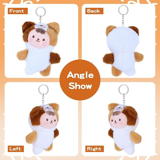 Collectibles Plush Doll, Kawaii Plushies Doll with Vinyl Face Mentl Keyring for Girls Boys, Soft Kitty Vinyl Plush Figures Stuffed Toy Gifts for Keychains Bag Charm Home Decor Birthday White Brown