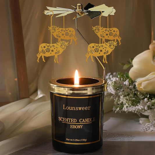 Lounsweer Highland Cow Gifts for Women Rotating Scented Candle with Rotatable Candle Holder Highland Cow Gifts for Lovers Funny Presents for Women Mom Birthday Anniversary Chrismas Festival