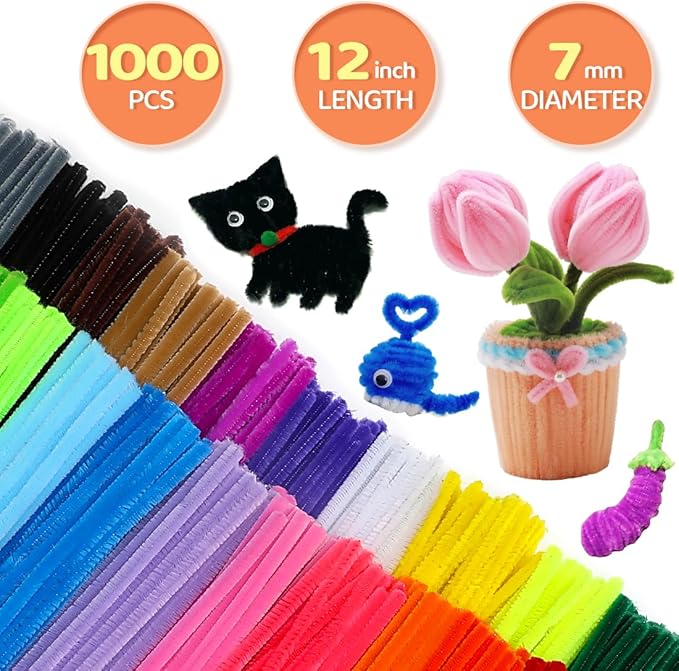 GAGANIU 1000pcs Pipe Cleaners, Pipe Cleaners for Crafts, Craft Supplies Multicolor Chenille Stems for Art&Craft Christmas DIY Projects(Green Glitter)
