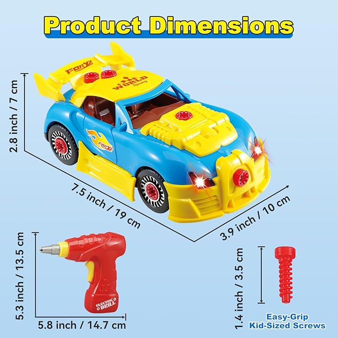 Pup Go Construction Toys for Boys Age 3-8, Take Apart Toy Car Racing, 30 Pieces Building Toys with Electric Drill, Build Your Own Car with Realistic Sounds & Lights, STEM Gifts Kids (4 Spare Screws)