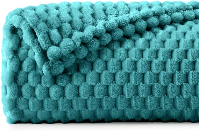 BEDELITE Teal Large Throw Blanket for Couch, Cozy Gifts for Women, 50 * 70 | 3D Jacquard Decorative Fleece Blanket, Super Soft Plush Throws, Cute Birthday Gift for Women & Men, Suitable for All Seasons