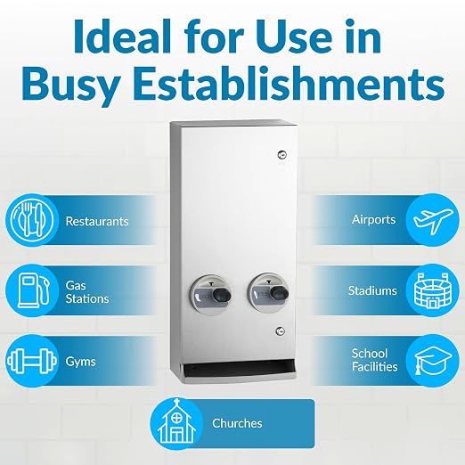 Bobrick Napkin and Tampon Dispenser, Free Vend, Surface-Mounted, ADA Compliant, Stainless Steel, Satin Finish Holds 30 Tampons & 20 Napkins Push-Button Operation Easy Access Adjustable Coin Settings