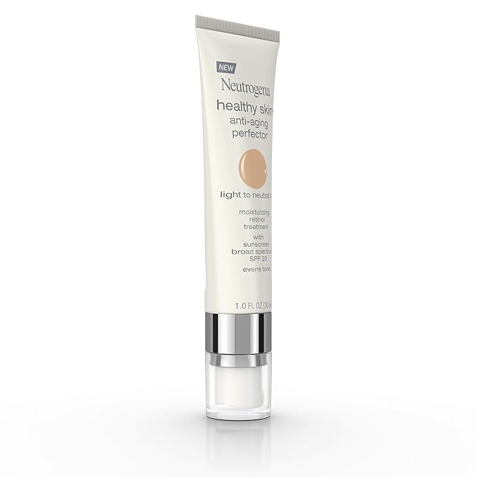 Neutrogena Retinol Treatment & Tinted Facial Moisturizer, Healthy Skin Anti-Aging Perfector, Broad Spectrum SPF 20 Sunscreen & Titanium Dioxide, Blendable Sheer Coverage, 30 Light to Neutral, 1 fl. Oz