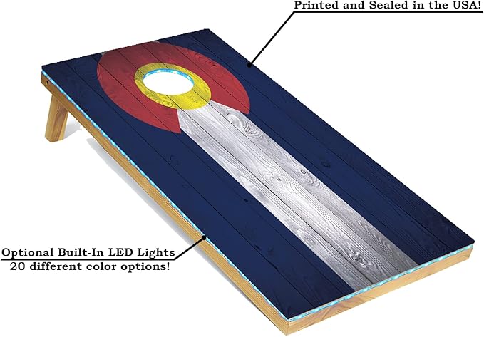Tailgating Pros 4x2 Regulation Cornhole Boards Flag Set- Includes 8 Bean Bags, Carrying Cases, and Score Keeper - Optional LED Lights