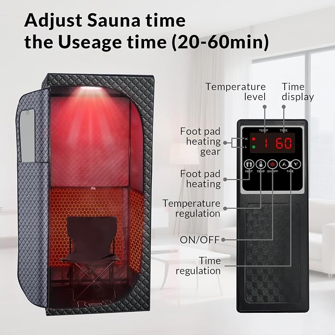 Dry Infrared Sauna, Saunas Box with Red Light Therapy for Relaxation, Detox and Muscle Relief, 9 Levels Home Saunas with Carbon Crystal Heating, Portable Sauna for Home, Bedroom, Living Room