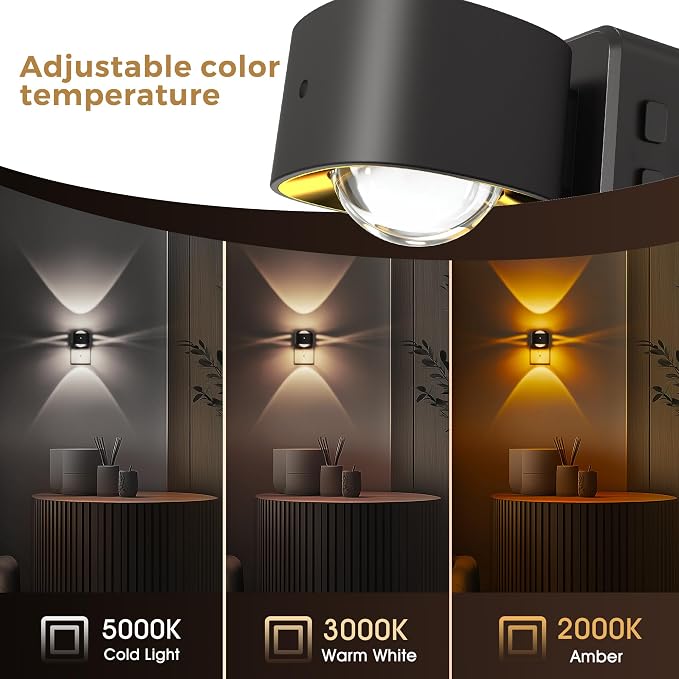 L LOHAS LED Night Light Projector, Night Lights Plug into Wall 3CCT 2 Pack | 2000K/3000K/5000K Adjustable Color Temperature Nightlight, Rotating Nightlight with Light Sensor for Hallway, Bathroom