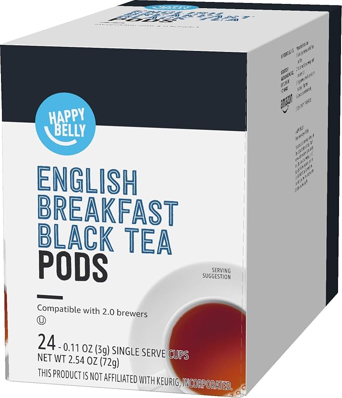 Amazon Brand - Happy Belly Tea Pods, English Breakfast, Compatible with 2.0 K-Cup Brewers, 24 Count (Pack of 2)