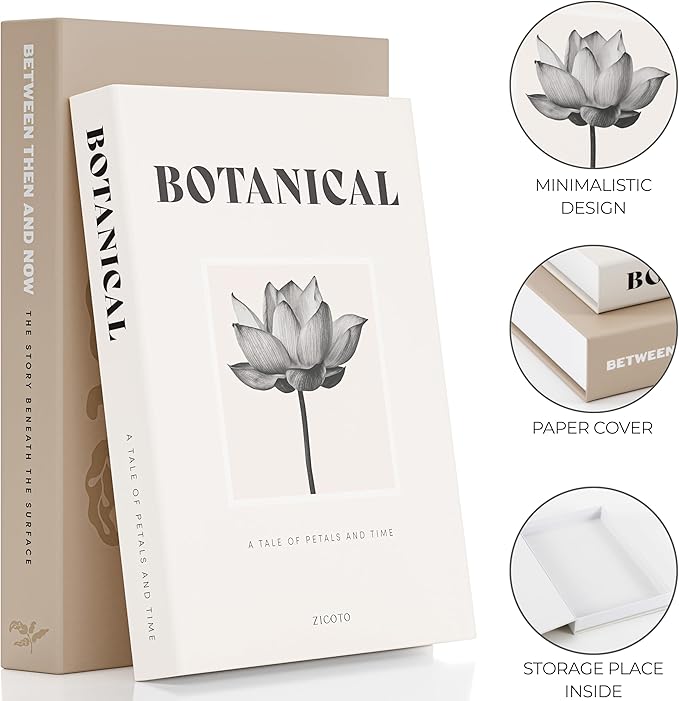 ZICOTO Beautiful Decorative Books - Set of 2 Boxes Enhance Your Coffee Table, Bookshelf or Mantel Decor - Aesthetic Fake/Faux Books for Modern Home Decoration, Photo Storage and as a Keepsake Box