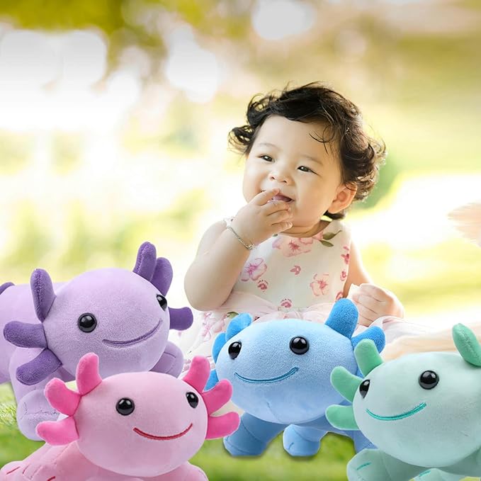 Axolotl Plush Toy, 10.8” Soft Cute Axolotl Stuffed Cotton Plush Pillow Kawaii Salamander Animal for Boys Girls Kids Gift (Green)