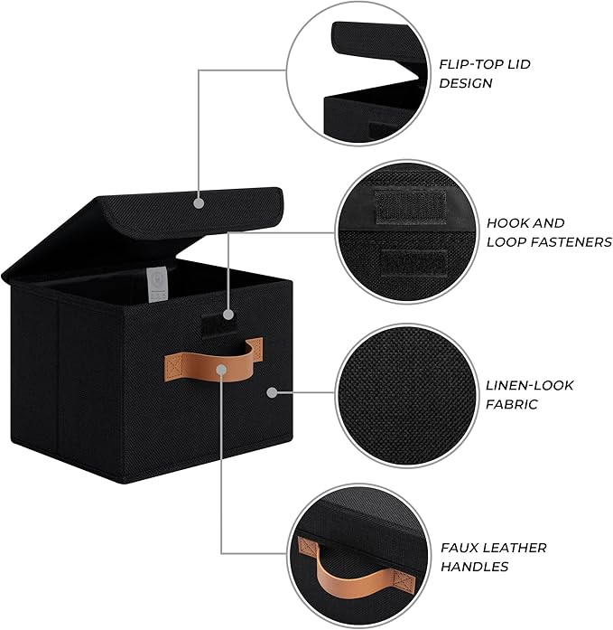 GRANNY SAYS Memory Keepsake Storage Box, Fabric Storage Bins with Lids | Flip-Top Lid, Collapsible, Stackable, 3 Handles, Ideal for Closet Clothes Blanket Toys, Small, Black, 2-Pack