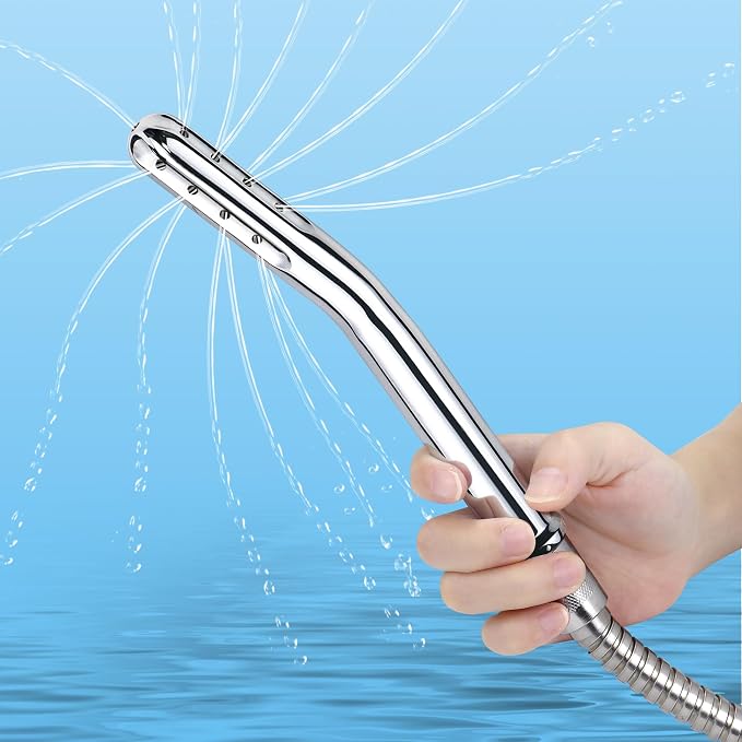 Metal Shower Cleaner Enema Douche System, Handheld Water Shower Nozzle Anal Rinse Vaginal Cleaning Kit Cleaner Attachment for Men Women, Silver