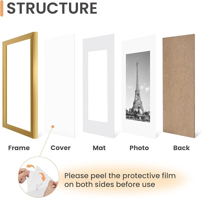 upsimples 18x24 Picture Frame Set of 5, Display Pictures 16x20 with Mat or 18 x 24 Without, Wall Gallery Poster Frames, Gold