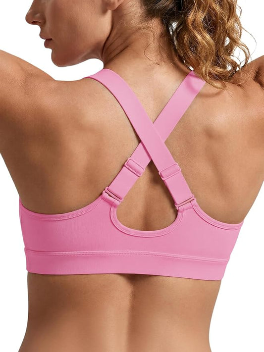 Aoysky Womens Criss Cross Back Sports Bras Racerback V Neck Adjustable Straps Medium Support Yoga Workout Crop Top