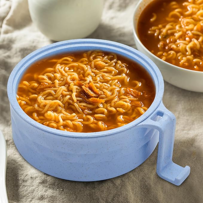 6 Sets Microwave Ramen Bowl Bulk 40 oz Wheat Straw Instant Ramen Cooker Set Portable Noodle Cooker with Handle Spoon Chopsticks Fork for College Dorm Room Gift (Fresh Colors)