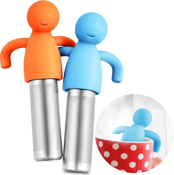 Hicarer 2 Pieces Tea Infuser for Loose Tea Cute Fine Mesh Tea Strainer Stainless Steel Tea Filter Ball Tea Diffuser Steeper for Teacups Teapots (Blue,Orange)