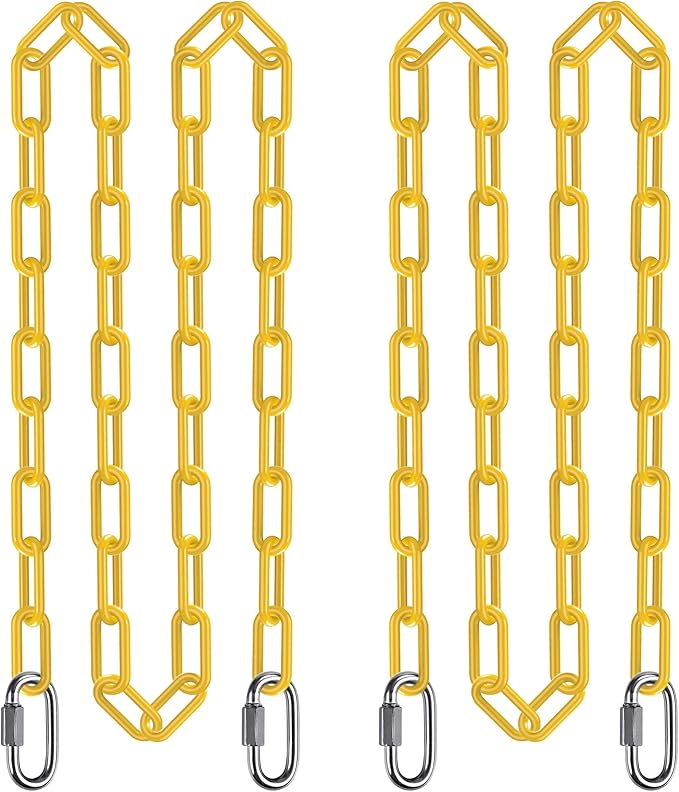 SELEWARE 2 Pack 100 Inch Hanging Swing Chain with 4 Carabiners, 1000LB Capacity Plastic Coated Hanging Chains, Hammock Hardware Kit for Swing, Hanging Chair, Punching Bags, Indoor Outdoor Gym (Yellow)