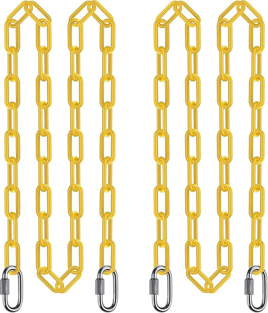 SELEWARE 2 Pack 100 Inch Hanging Swing Chain with 4 Carabiners, 1000LB Capacity Plastic Coated Hanging Chains, Hammock Hardware Kit for Swing, Hanging Chair, Punching Bags, Indoor Outdoor Gym (Yellow)