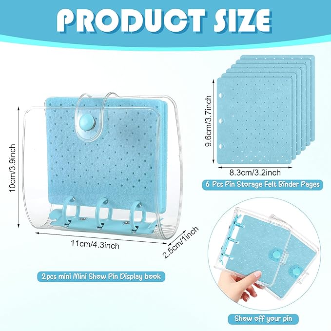 8 Pcs Mini Enamel Pin Display Book Gift Clear Collection Travel Trading Binder Holder Badge Book Storage Organizer up to 36 1-inch Enamel Pins for Travel Collectors (Blue,4.61x3.94 in)