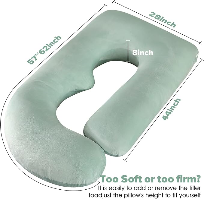U-Shaped Full Body Pregnancy Pillow for Sleeping – 57" Maternity Pillow with Removable Cover, Support for Back, Legs, Belly & Hips (Velvet-Green)
