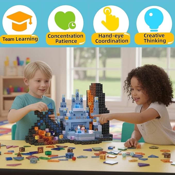 Magnetic Building Cubes for Kids, 200 Pieces, Building Blocks Set, Ages 3+, STEM Educational Toy Set