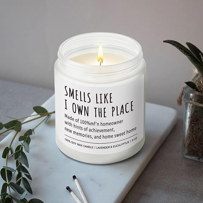 Smells Like I Own The Place Candle Gifts for New Homeowner, Funny House Warming Gift for New Home Women Men Couple, House Warming Candle for New Home, First Apartment Essentials candles-72