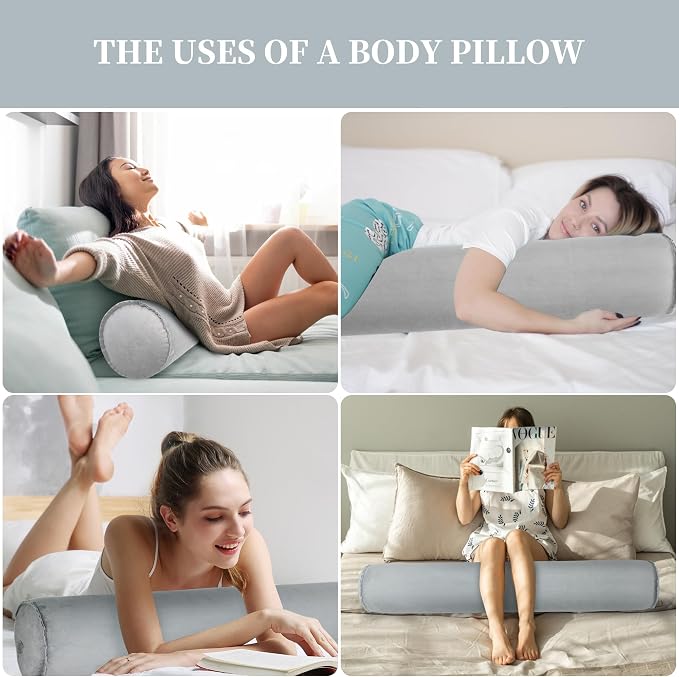 ONTYZZ Inflatable Short Body Pillow, Short Pillow for Bed, Oval Bolster Pillow for Good Sleeping and Back/Neck Support, 1pcs Grey