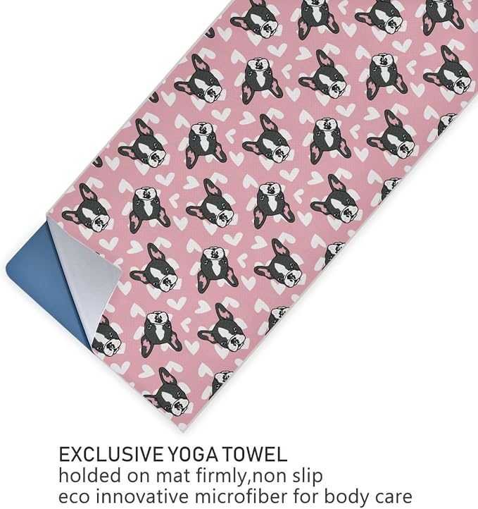 Cute French Bulldog Yoga Mat Towel Non Slip Soft Sweat Absorbent Hot Yoga Mat Towel for Hot Yoga, Pilates and Workout-73 x 27 Inch
