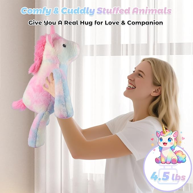 Bobbie & Laxi 23" 4.5lbs Unicorn Weighted Stuffed Animal–Adjustable Sitting & Laying Weighted Unicorn Plush Toy Pillow with Removable Ceramsite Bag Cuddly Soft Companion for Adult, Kid