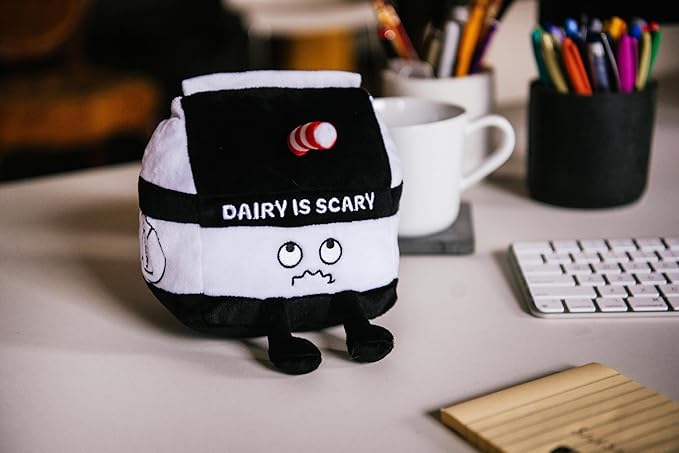 Milk Carton Plushie - Dairy is Scary Punny Milk Plush, Dairy Themed Gift, Food Plush Toy for Gifting