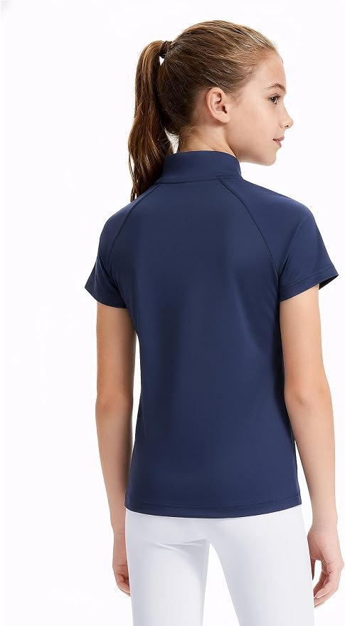 JOCMIC Girls Equestrian Shirt Short Sleeve Quick Dry Horse Riding Shirts Half Zip Horseback Show Shirt