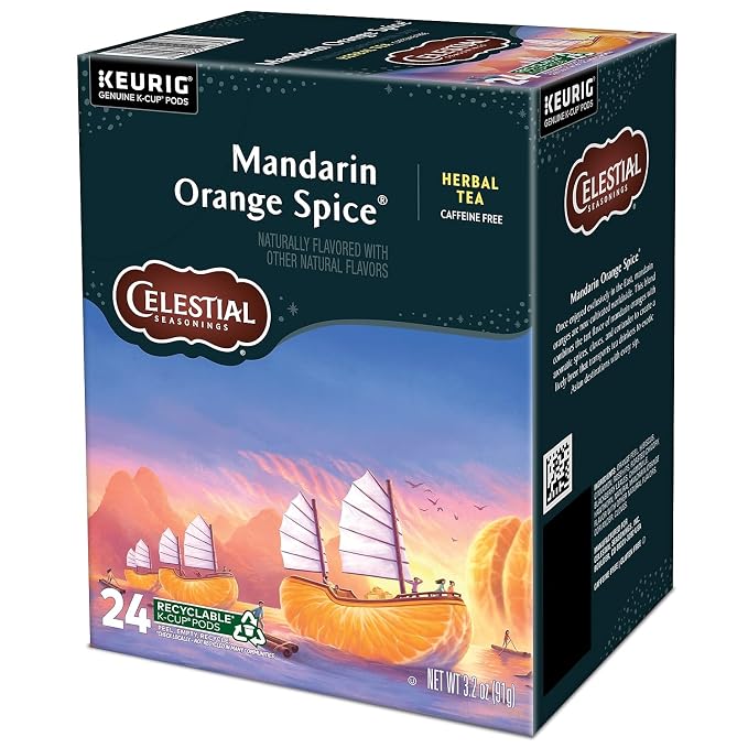 Celestial Seasonings Mandarin Orange Spice Herbal Tea, Keurig® K-Cup® Pods, 24/Box (14735)